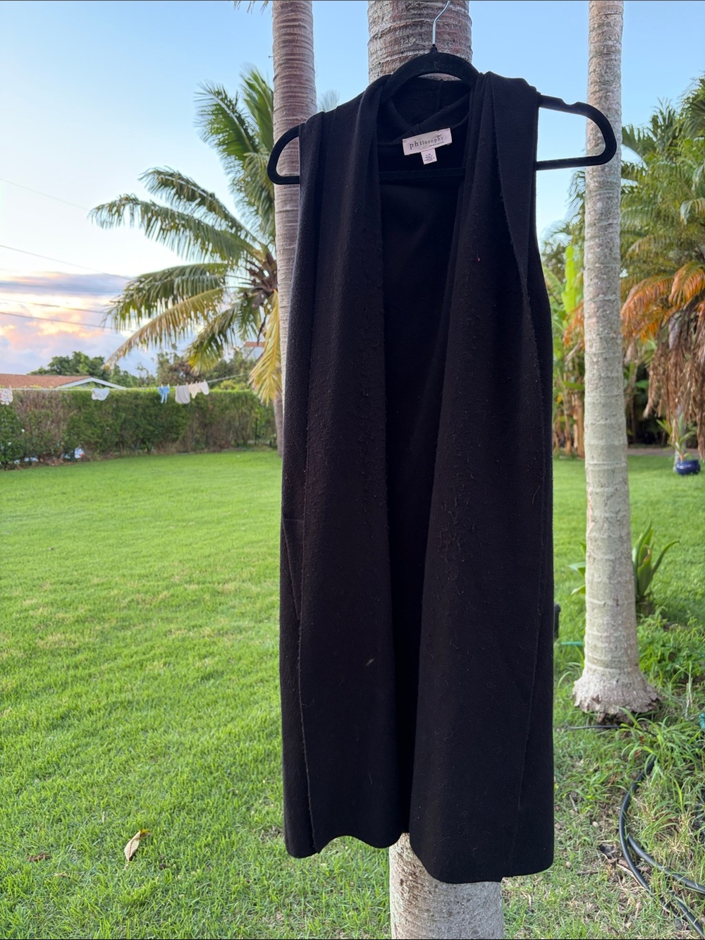 Philosophy Black Long Sleeve Open-Front Draped Sleeveless Cardigan